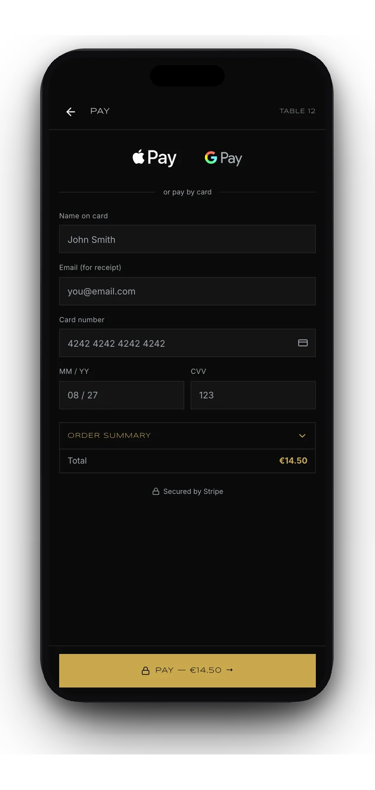 Πληρωμή στο QR μενού Galadier σε iPhone